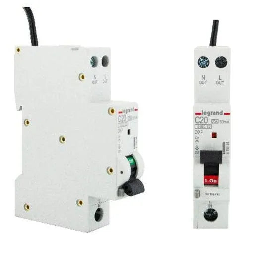 Legrand Residual Current Breaker with Overcurrent Protection (RCBO) 20Amp 6kA 30mA C Curve 1 + N Pole 1 Module | 418894
