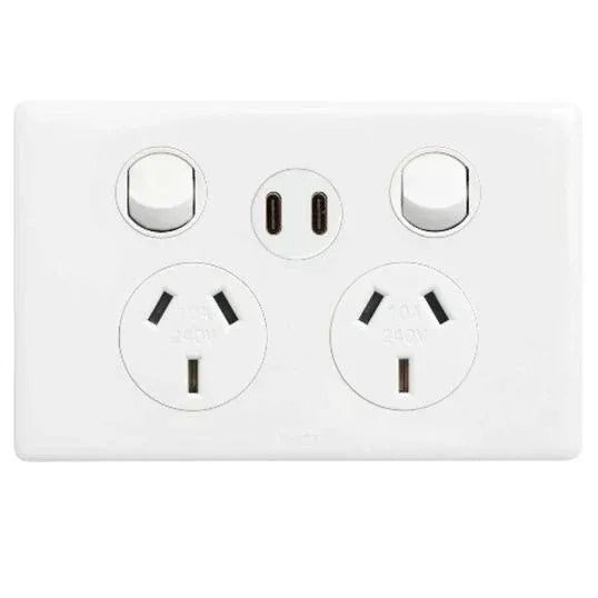 Legrand Double Power Point 2 Gang 230-240 VAC/5 VDC 3-10Amp 1P White | ED777USBN2CWE