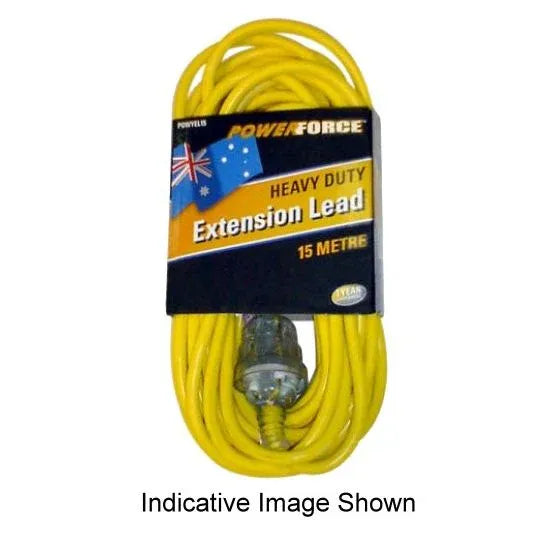 PowerForce Extension Cord Heavy Duty w/Neon Indicator 15 mtr 10A 240V 1m mtr Yellow | POWYEL15