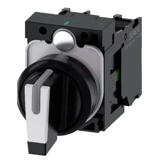 Siemens Selector Switch Round 3P 500V 1NO+1NO Screw Front Plate Mount Black/White | SEL3-P-NO