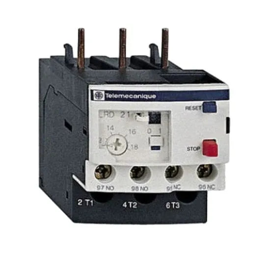 Schneider Thermal Overload Relay DIN Rail/Plate Mount 3 Pole 12-18A 690V 1NO-1NC Class 10A Blue Pushbutton IP20 | LRD-21