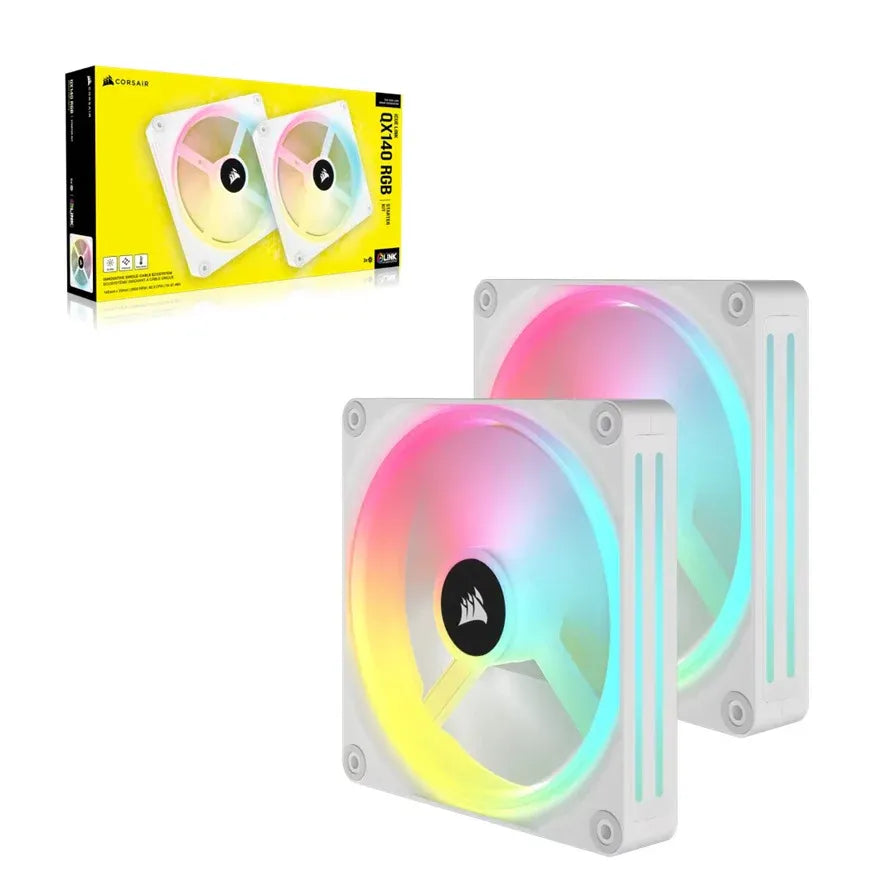 Corsair iCUE LINK QX140 RGB 140mm PWM PC Fans Starter Kit with iCUE LINK System Hub - White, Static Pressure Flow Type, 2000 RPM