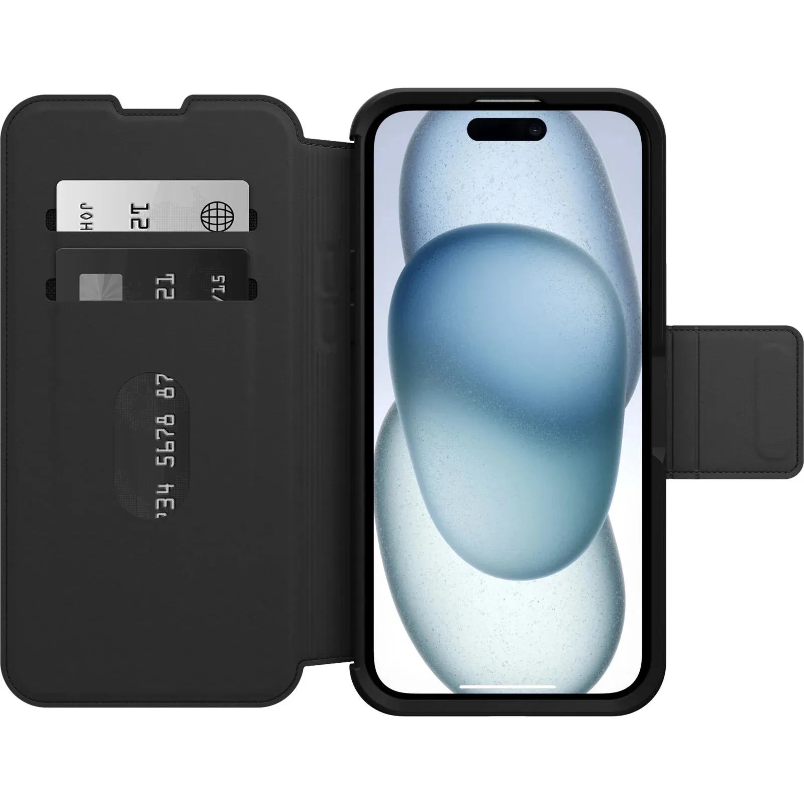 OtterBox Strada MagSafe Apple iPhone 15 Plus (6.7') Case Shadow (Black) - (77-93564), DROP+ 3X Military Standard,Leather Folio Cover,7 Years Warranty