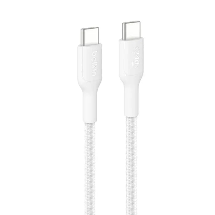 Belkin BoostCharge Pro Braided USB-C to USB-C Cable (2M) -White (CAB025fq2MWH), 5A/240W, 480Mbps, 350K+ Bend, USB-IF Certified, 2 Years Warranty