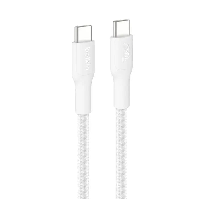 Belkin BoostCharge Pro Braided USB-C to USB-C Cable (3M) - White (CAB025fq3MWH), 5A/240W, 480Mbps, 350K+ Bend, USB-IF Certified, 2 Years Warranty