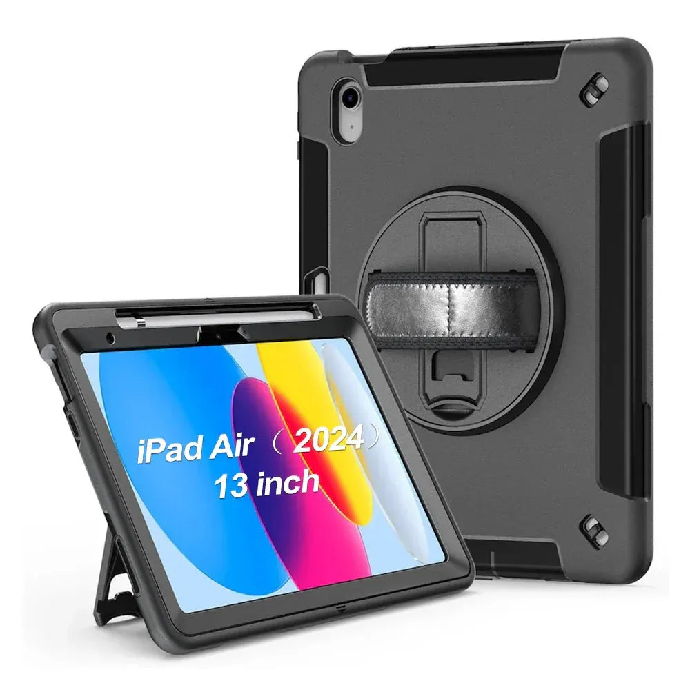 USP Rugged Apple iPad Air (13') (M4/M3/M2) (8th/7th/6th Gen) / iPad Pro (12.9') (6th/5th/4th/3rd) Case Black - Built-in-Kickstand, 3 Years Warranty