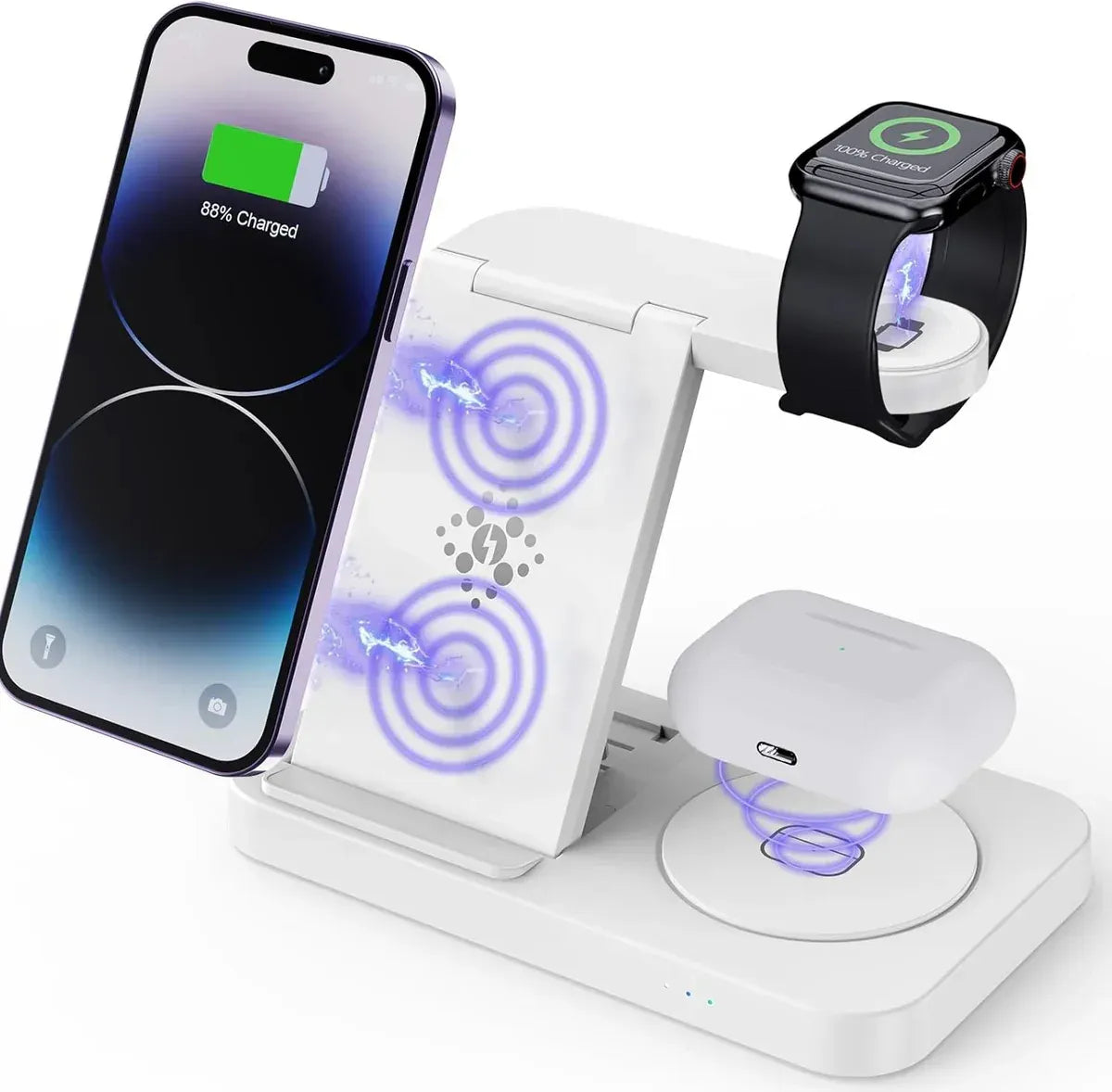 USP Samsung 3-in-1 Wireless Charging Stand, 15W, Portable & Space-Saving, Charger Station for Multiple Samsung Devices, 2 Years Warranty