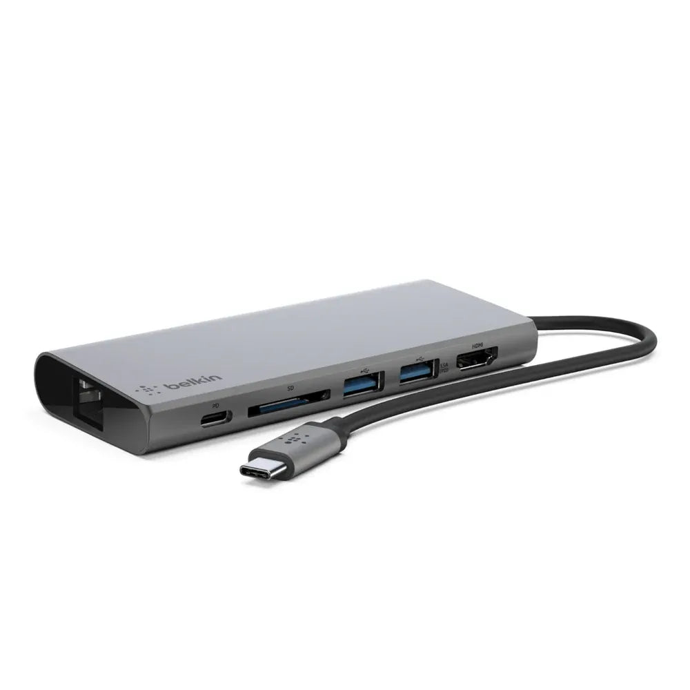 Belkin USB-C Multimedia Hub - (F4U092btSGY), Compact, 60W, 5Gbps, 1x 4K HDMI, 1x USB-C, 2x USB-A, 1x SD Card, 1x Gigabit Ethernet, 2 Years Warranty