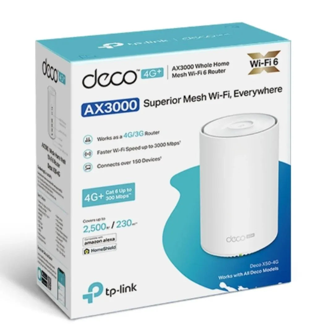 TP-Link Deco X50-4G(1-pack) AX3000 4G+ Whole Home Wi-Fi 6 Mesh, Wireless, SIM Card, 3G/4G Failover, Seamless Roaming, HomeShield Security, Remote