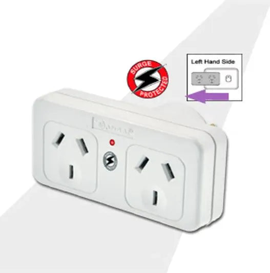 Sansai Surged Protected Double Adaptor Left Side Active Indicator 10A 240V AC