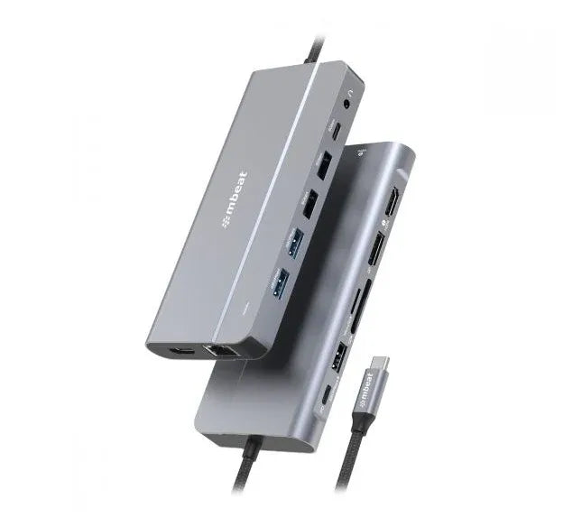 mbeat® Elite X14 Triple 4K Display Multi-Port USB-C Hub USB-C 3.2 Gen 2 × 1, Supports USB-C DisplayPort 1.4 (DP-Alt Mode)  HDMI 2.0 Version × 2, Max.