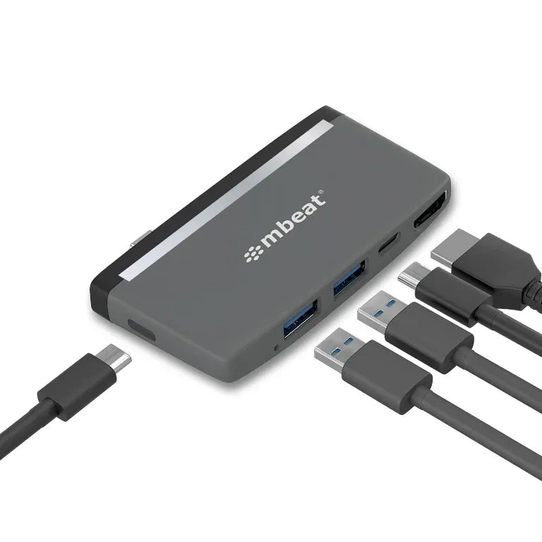 mbeat® Essential Pro  5-IN-1 USB- C Hub (4k HDMI Video, USB-C PD Pass Through Charging, USB 3.0 x 2, USB-C x 1) USB 3.0 Speed: Up to 5Gbps