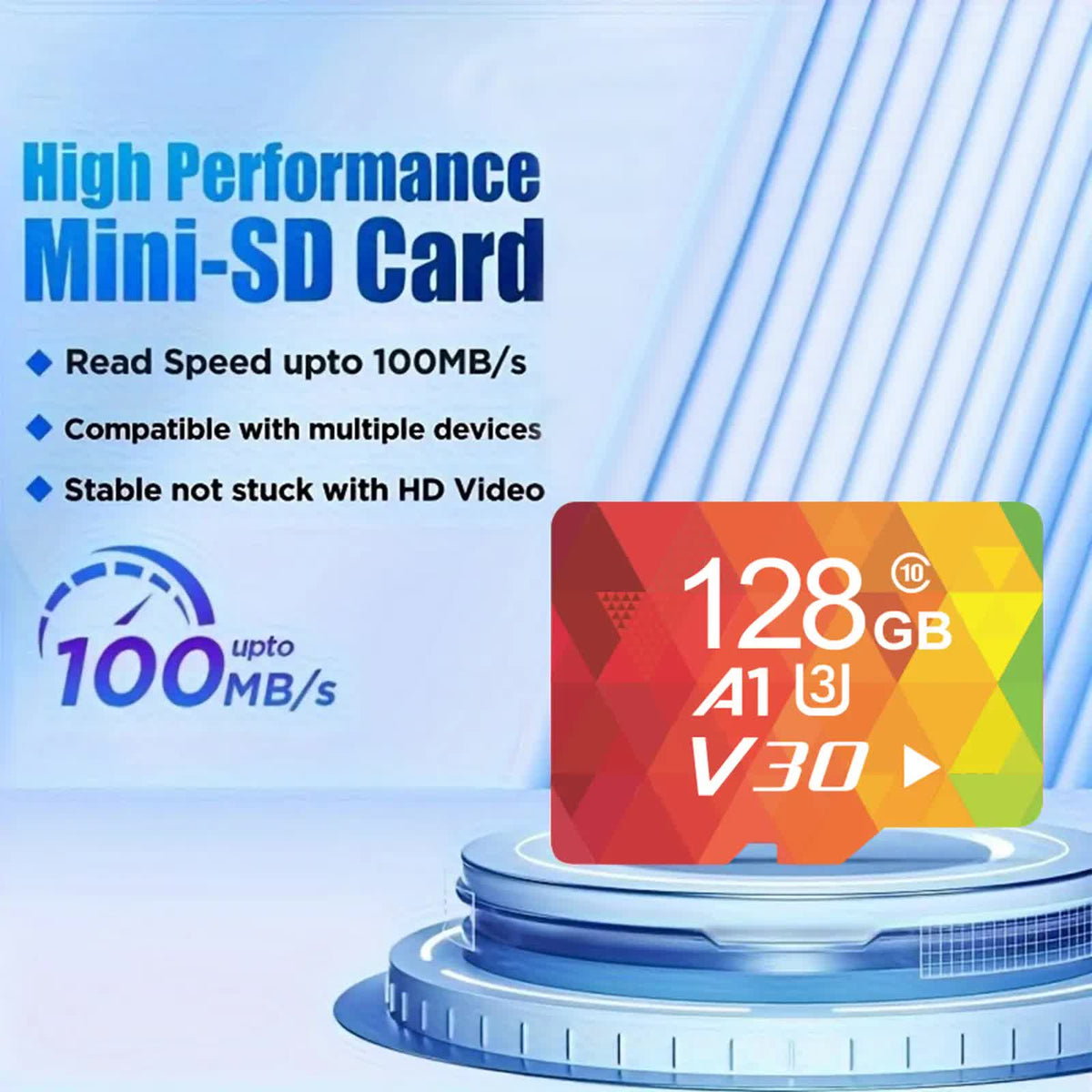 1PCS 128G Memory Cards, U3 A1 Class 10, Up To 100MB/s, Micro SD TF For Security Monitor/Full HD Video Recording/Tablet/Phone/ Surveillance Camera/Dash Camera/Car Speaker/Game Console