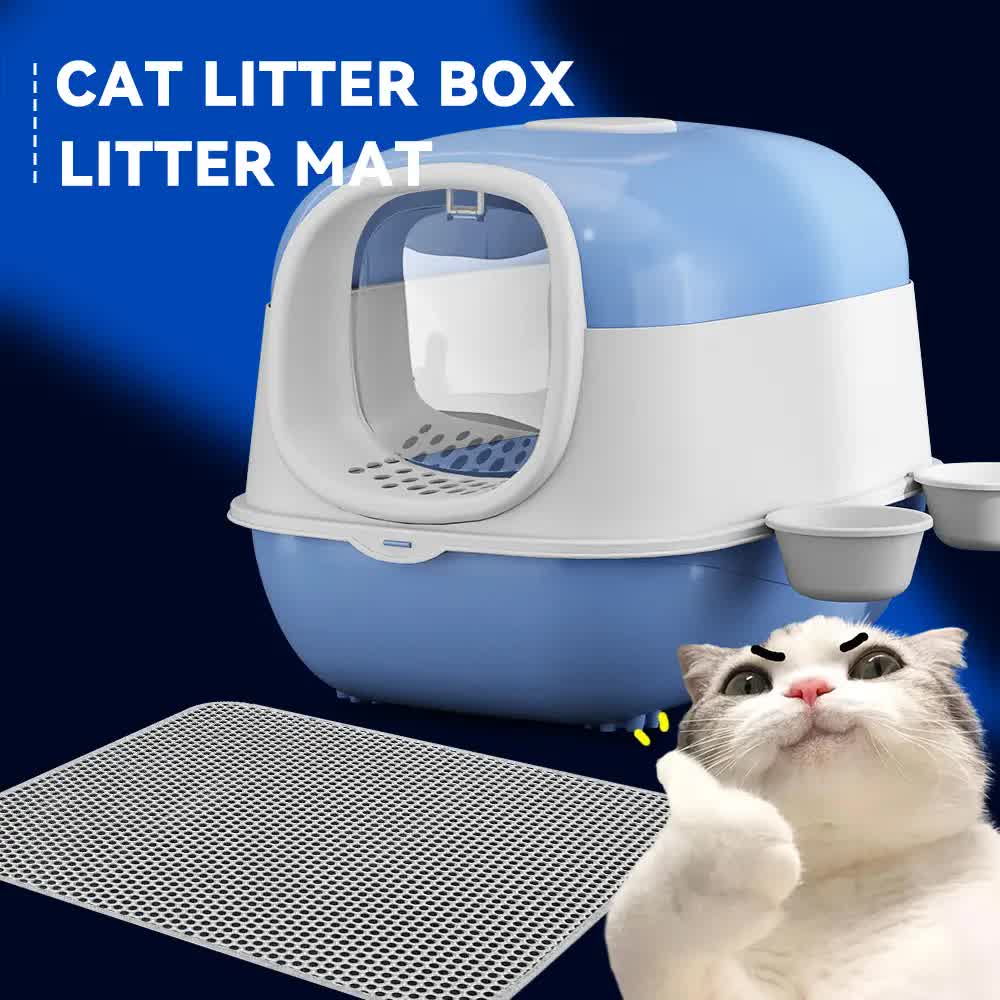 Large Cat Litter Box Set with Free Litter Mat & Scoop, Enclosed Front Entry Anti-Splashing Anti-Tracking Cat Toilet, Deodorant Cat Potty for Big Cats