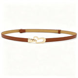 2-Pack Camel-Colour Adjustable Skinny Belt with Heart Buckle