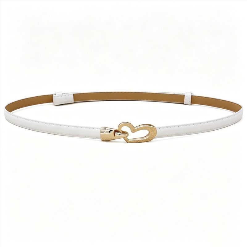 2-Pack White Adjustable Skinny Belt with Heart Buckle