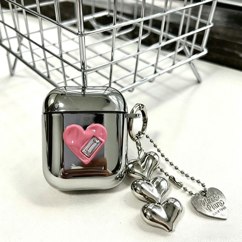 AirPods 4 Textured Pink Heart Electroplated Case + 3 Heart Charms