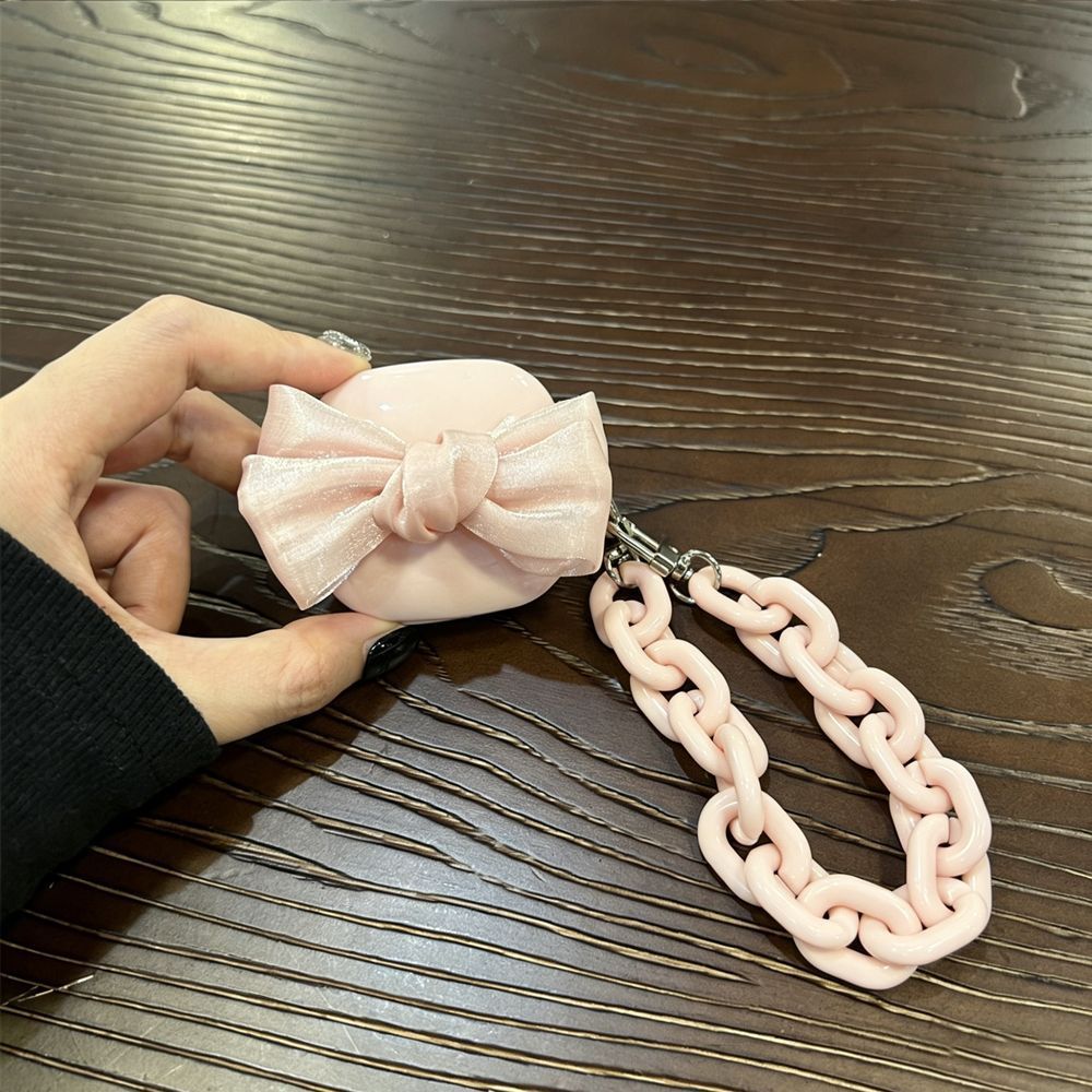 AirPods Pro Silk Bow [Pink Shell] + Pink Double Silver Buckle Bracelet
