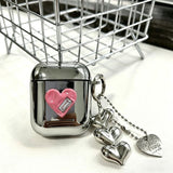 Apple AirPods 2 Textured Pink Heart Electroplated Case + 3 Heart Charms