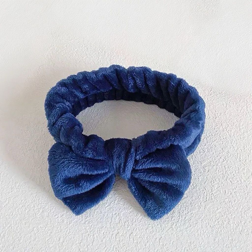 Autumn/Winter Plush Bow Headband Navy Blue