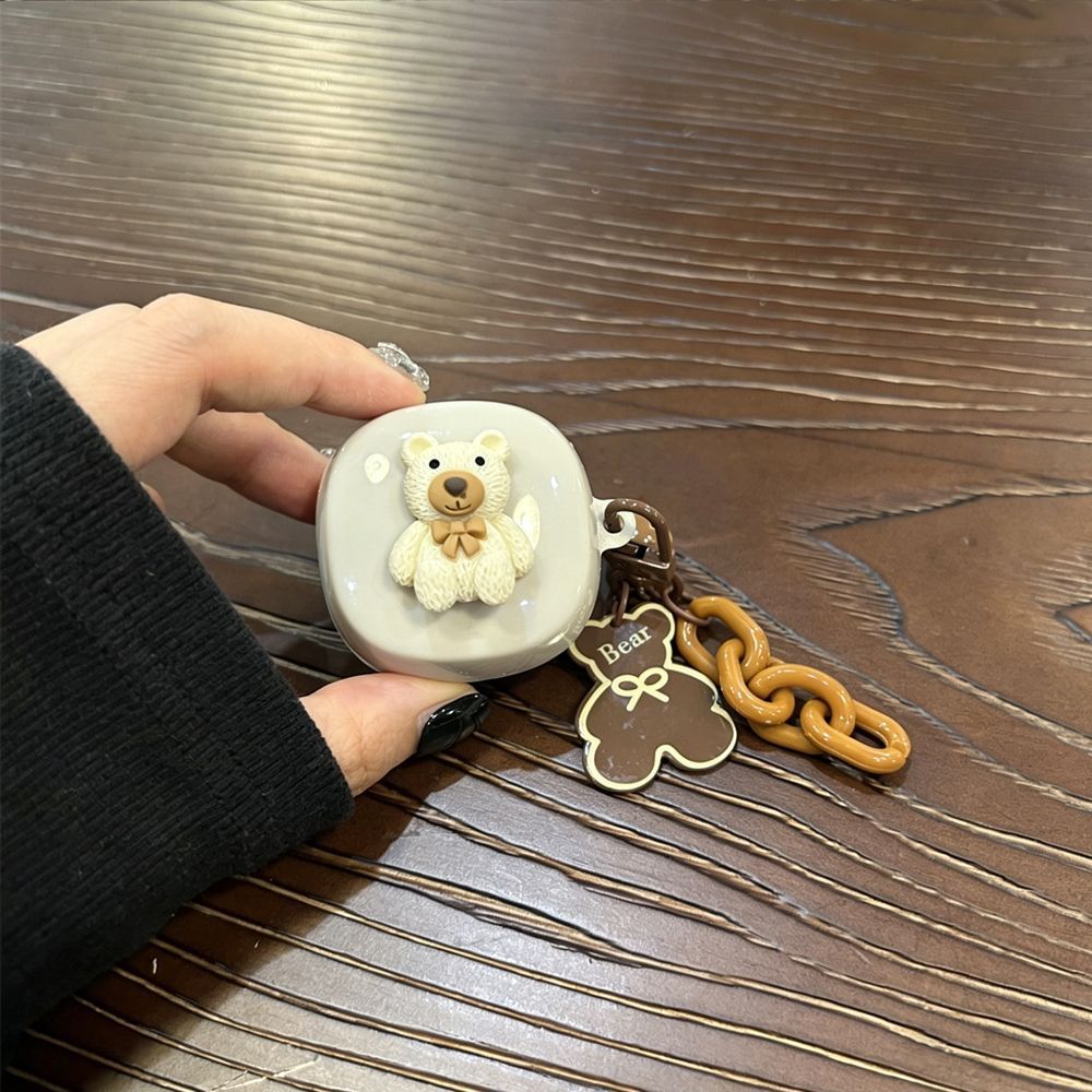 Bow beige bear [beige shell] + brown bear chain AirPods 2