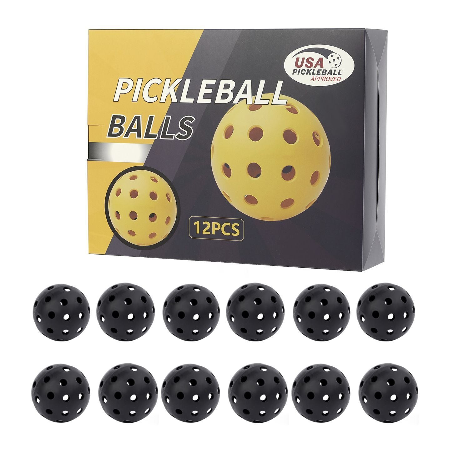 Durable Black Pickleballs 40-Holes 12-Pack (Color Box)