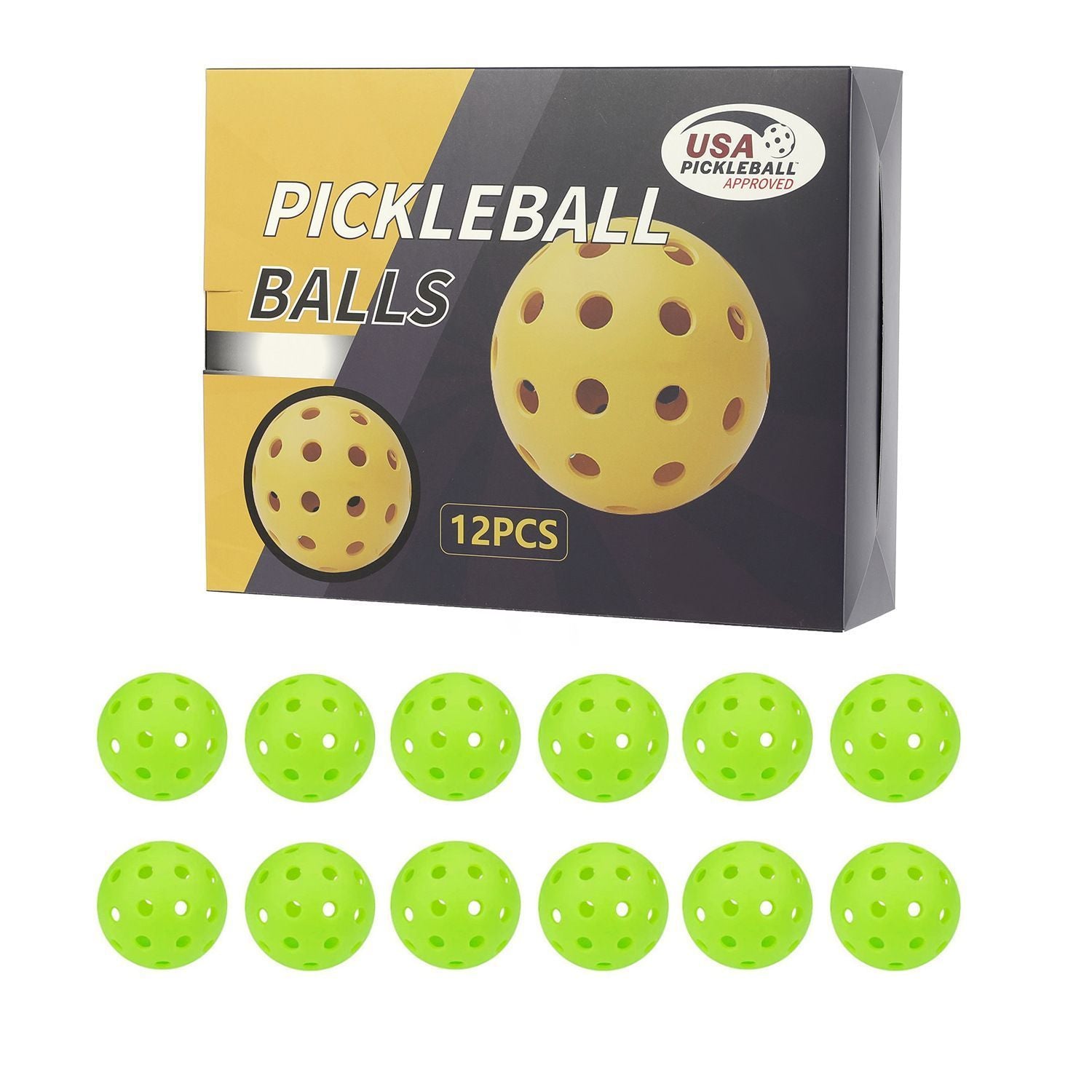 Durable Green Pickleballs 40-Holes 12-Pack (Color Box)