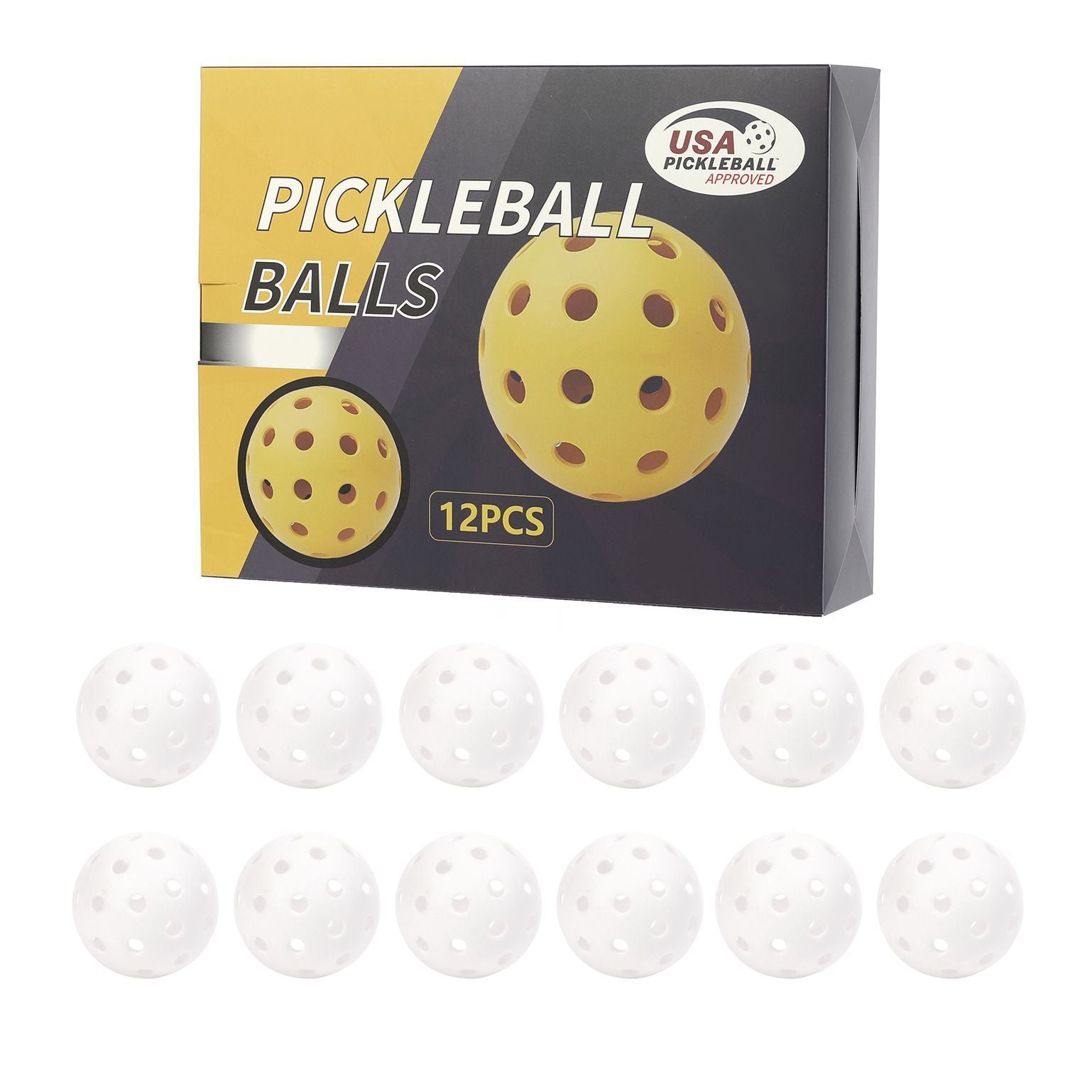 Durable White Pickleballs 40-Holes 12-Pack (Color Box)