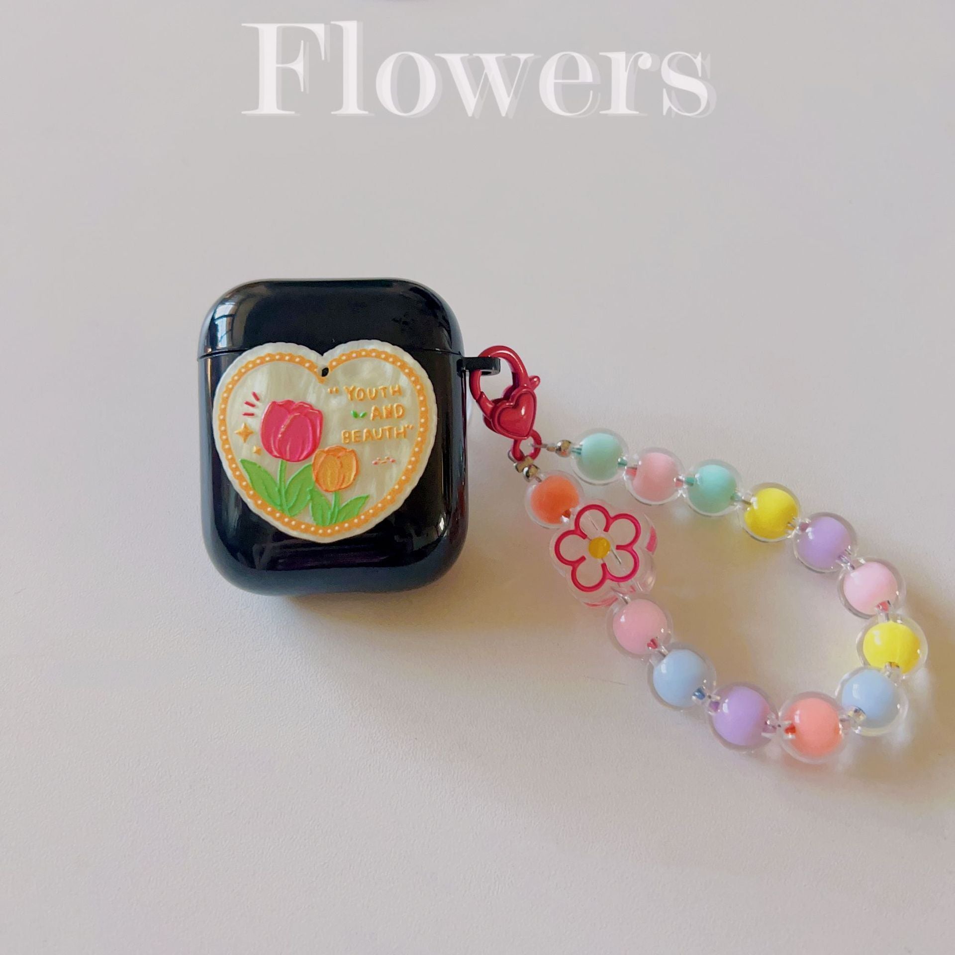 Floral patches + black base shell + colorful bracelet AirPods Pro