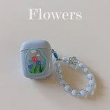 Floral patches + light blue base shell + blue bracelet AirPods Pro 2