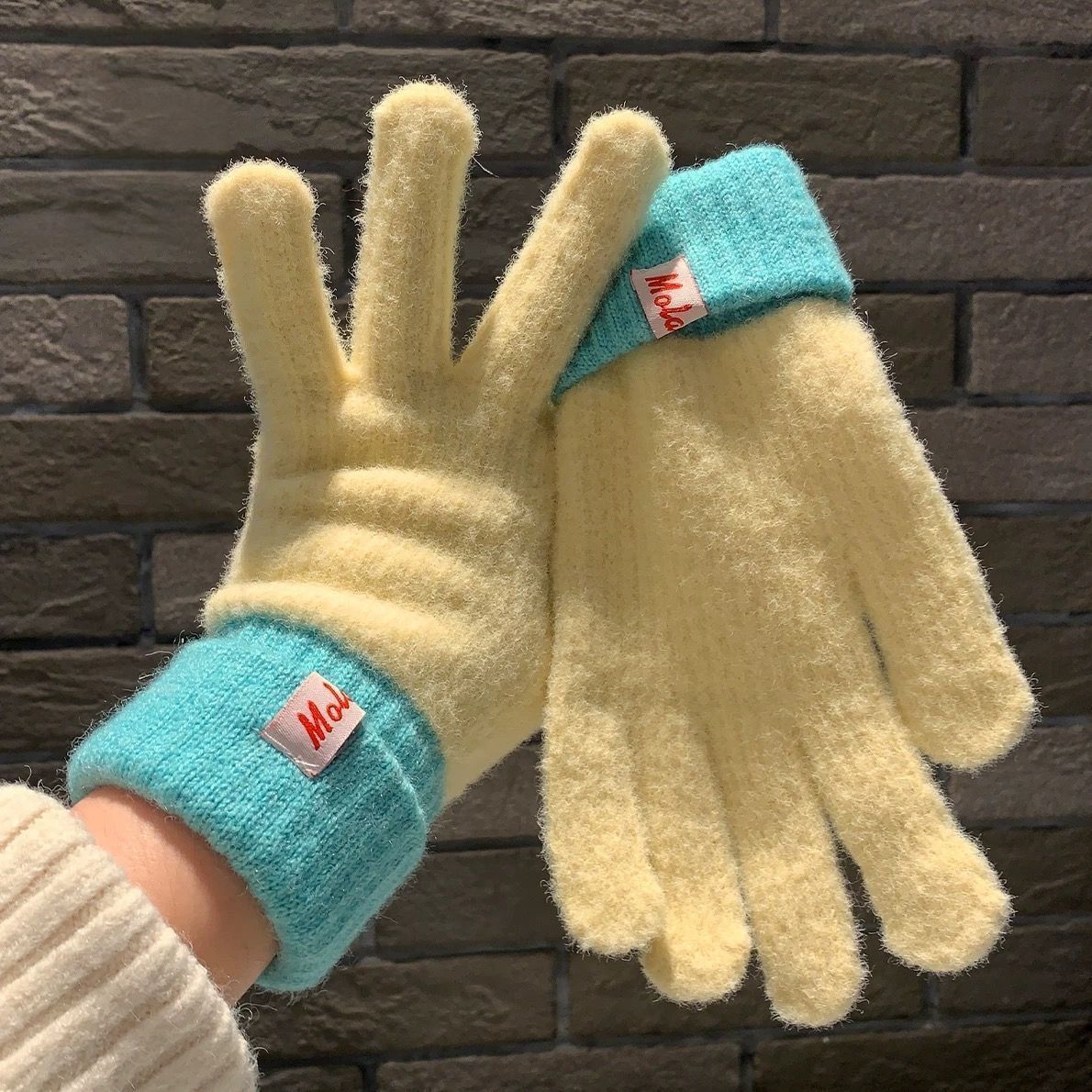 Knit Gloves Cream Yellow
