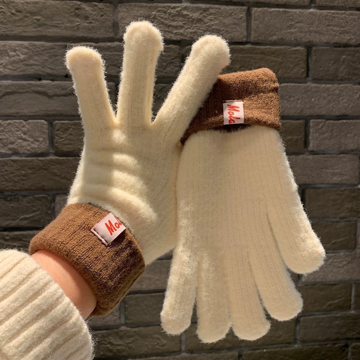 Knit Gloves Off White
