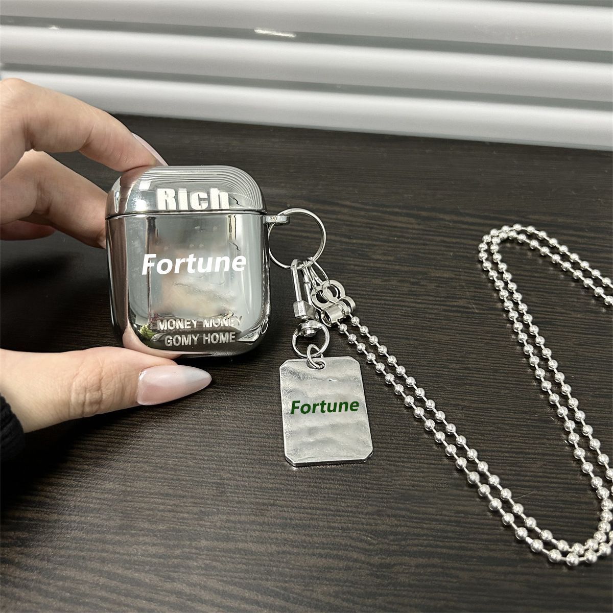 Laser Engraved Fortune + Matching Keychain + Necklace AirPods 2