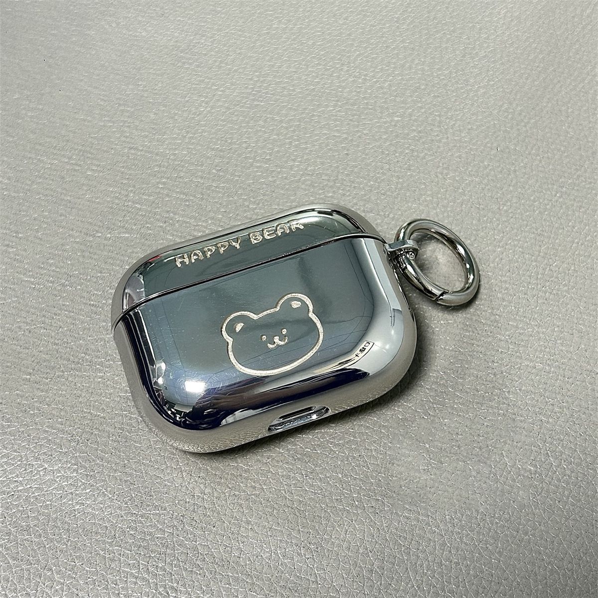 Laser Engraved HAPPY Bear Electroplated + Ring Apple AirPods pro
