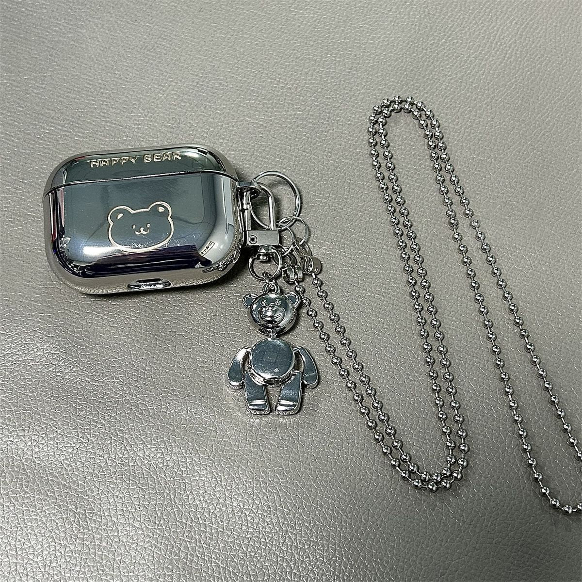 Laser Engraved HAPPY Bear + Matching Keychain + Necklace AirPods 1