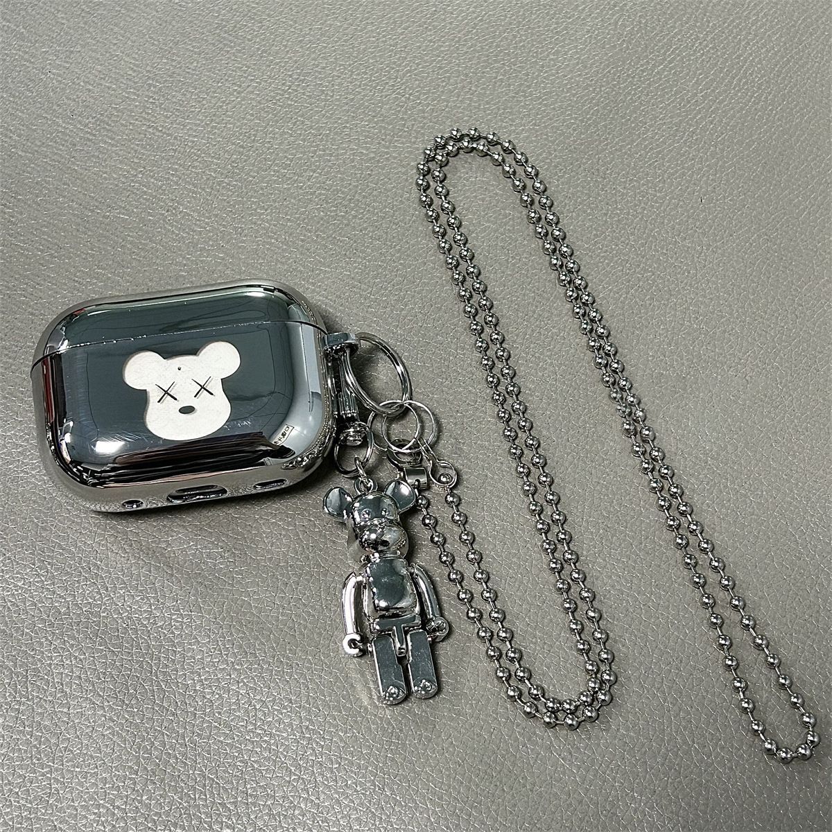 Laser Engraved XX Bear + Matching Keychain + Necklace AirPods 3