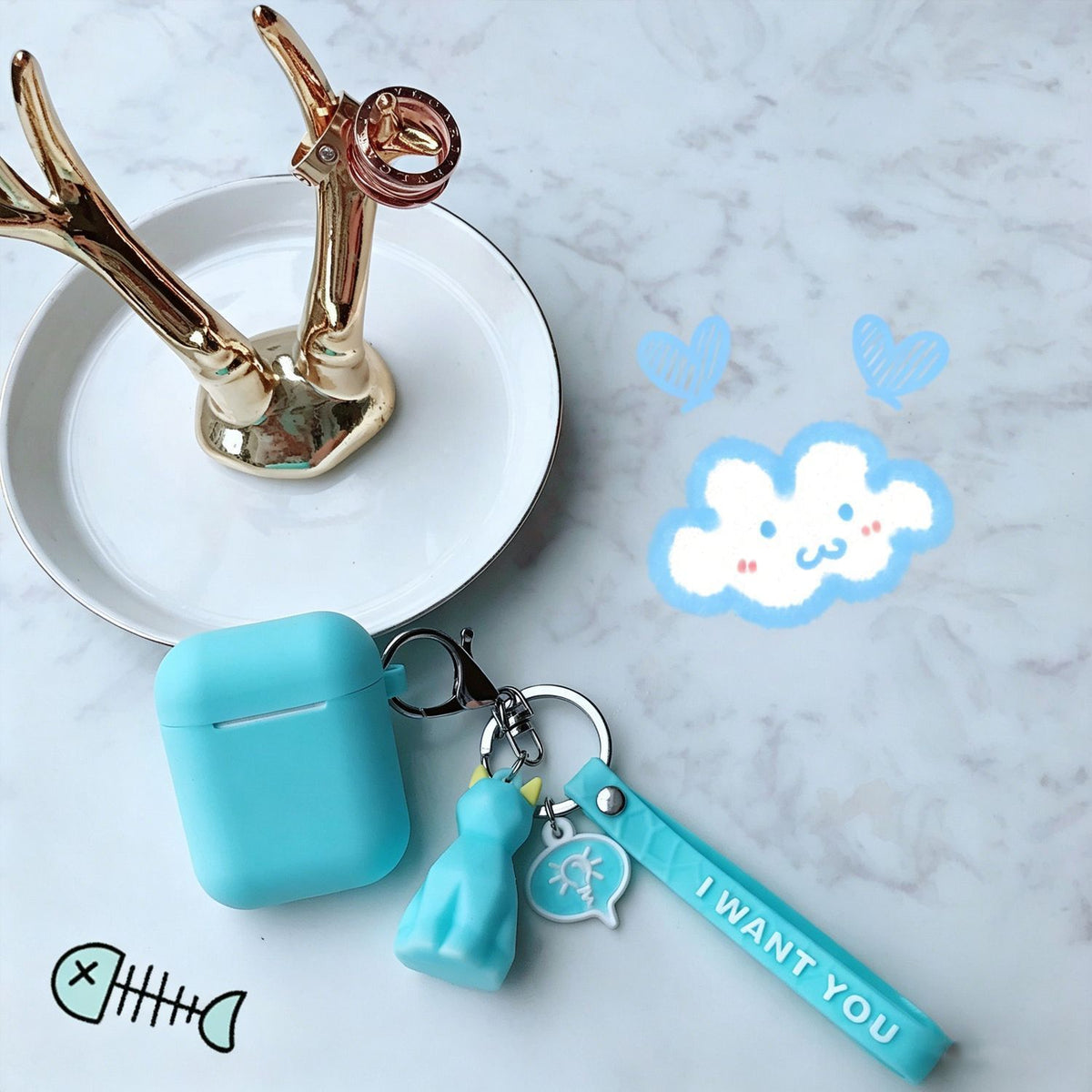 Light blue set + geometric cat Apple AirPods 3