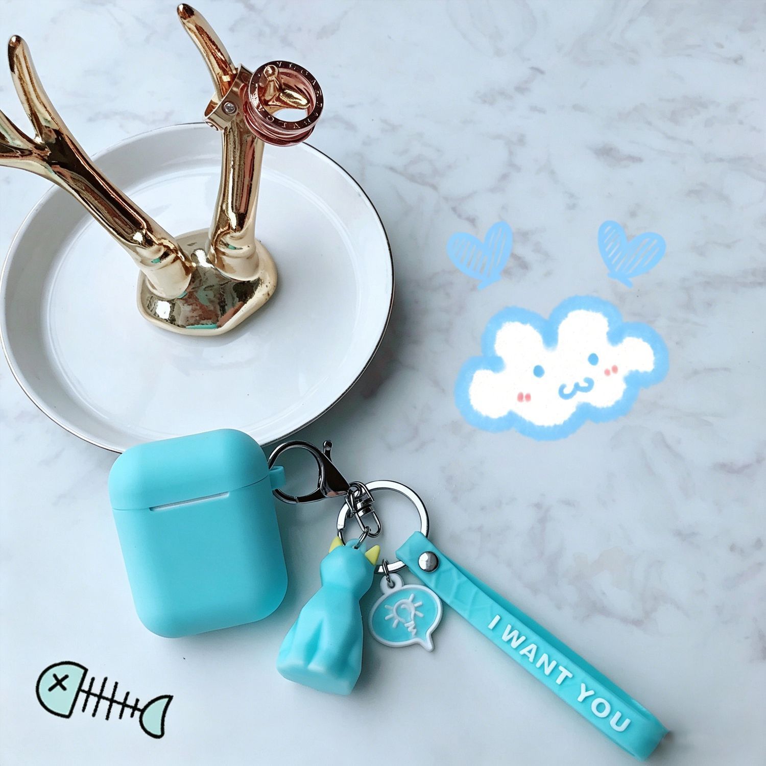 Light blue set + geometric cat Apple AirPods pro