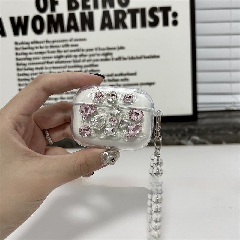 Pink diamond+clear pearl bracelet+Airpods4