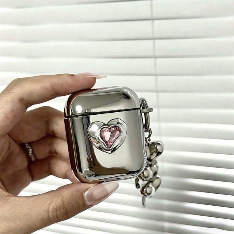Pink Double Heart Electroplated Case + 3 Heart Charms AirPods 3