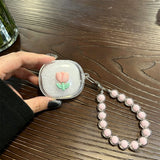 Pink Flower Clear Case + Pink Bracelet