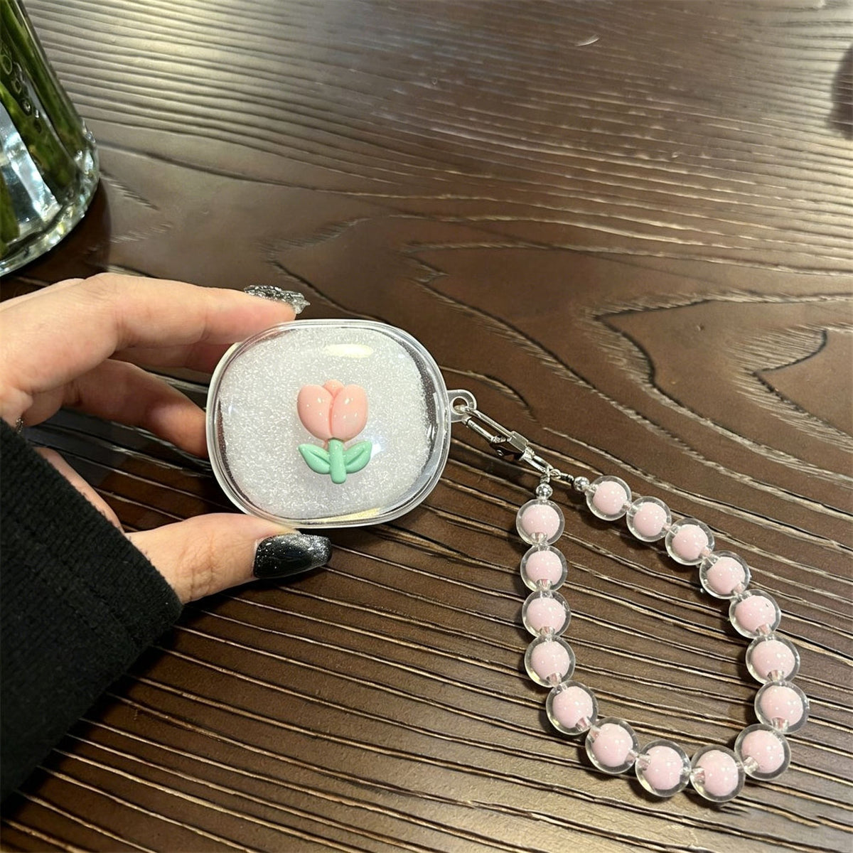 Pink Flower Clear Case + Pink Bracelet