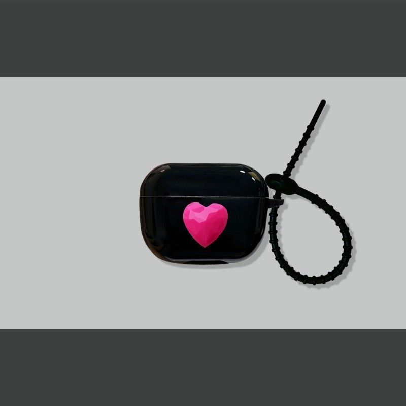 Rose Red Heart on Black Case + Black Wrist Strap AirPods Pro