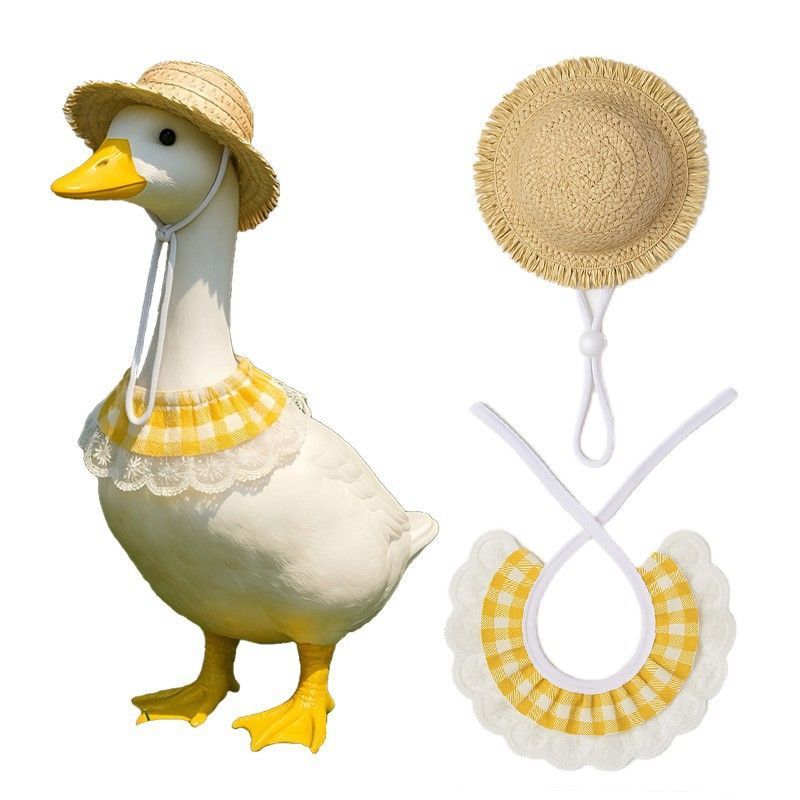 Straw Hat And Yellow Lace Bib