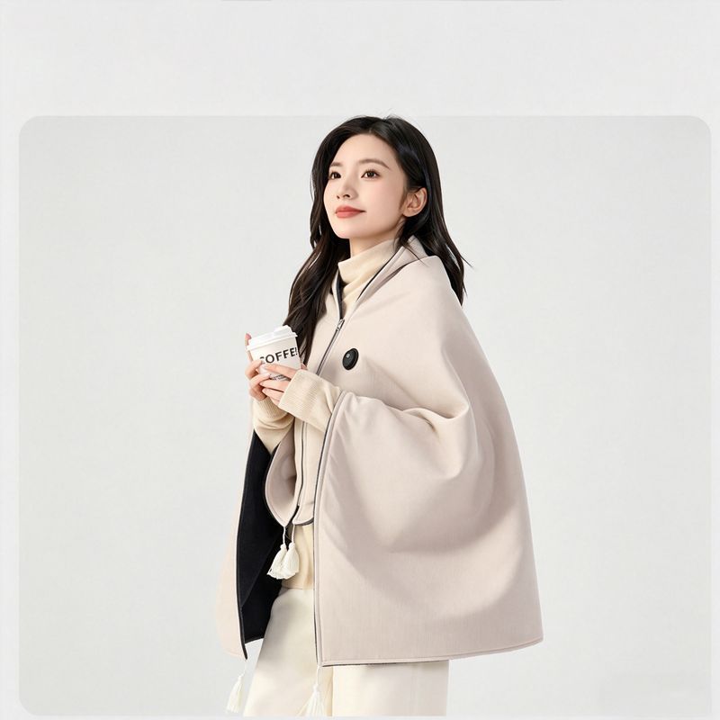 USB Washable Heated Shawl-No Power Bank Included-Apricot