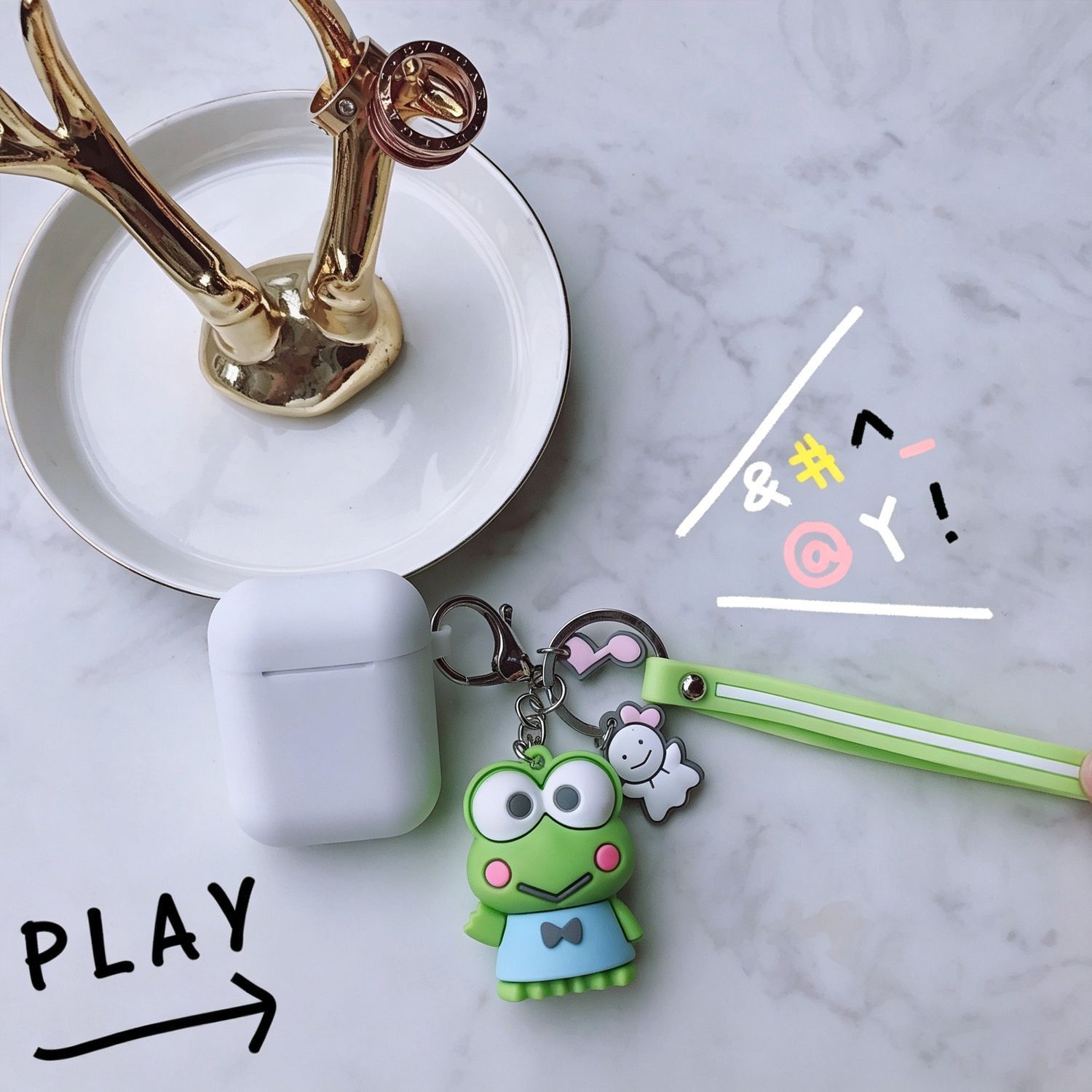 white case + green frog pendant Apple AirPods 3