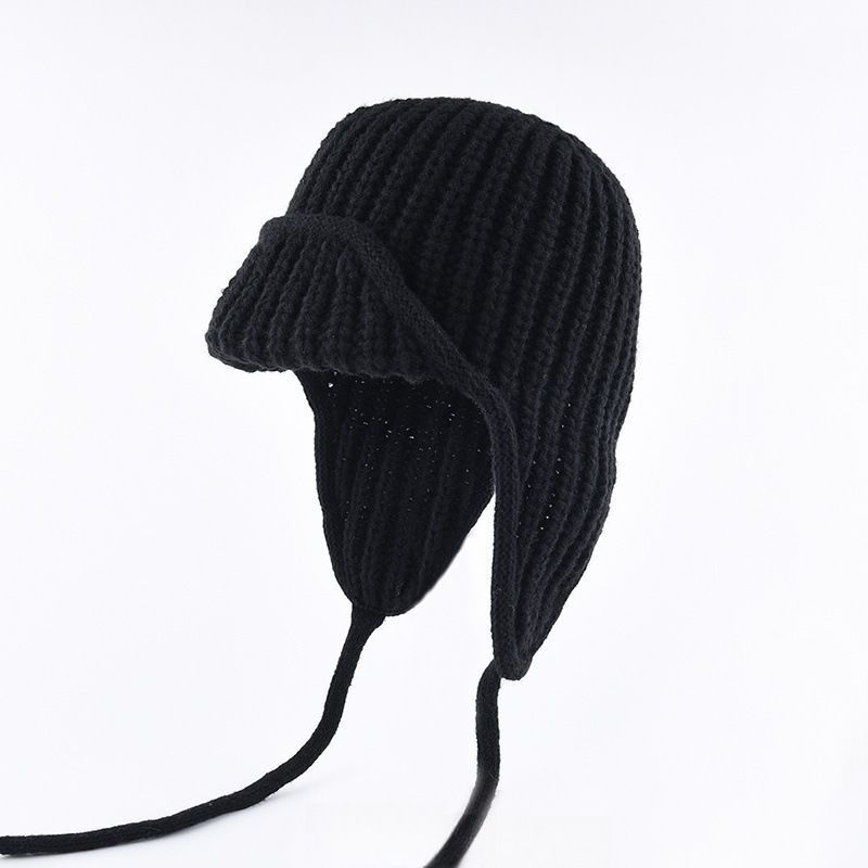 Women Plain Aviator Hat with Earflaps Black