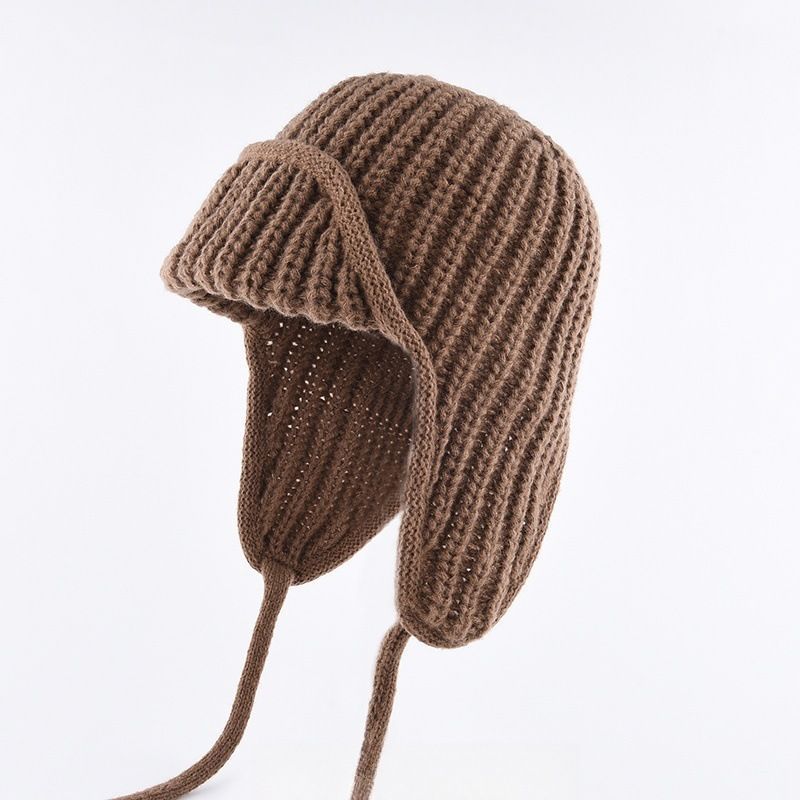 Women Plain Aviator Hat with Earflaps Coffee Brown