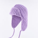 Women Plain Aviator Hat with Earflaps Purple