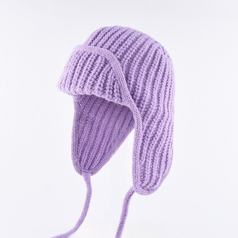 Women Plain Aviator Hat with Earflaps Purple